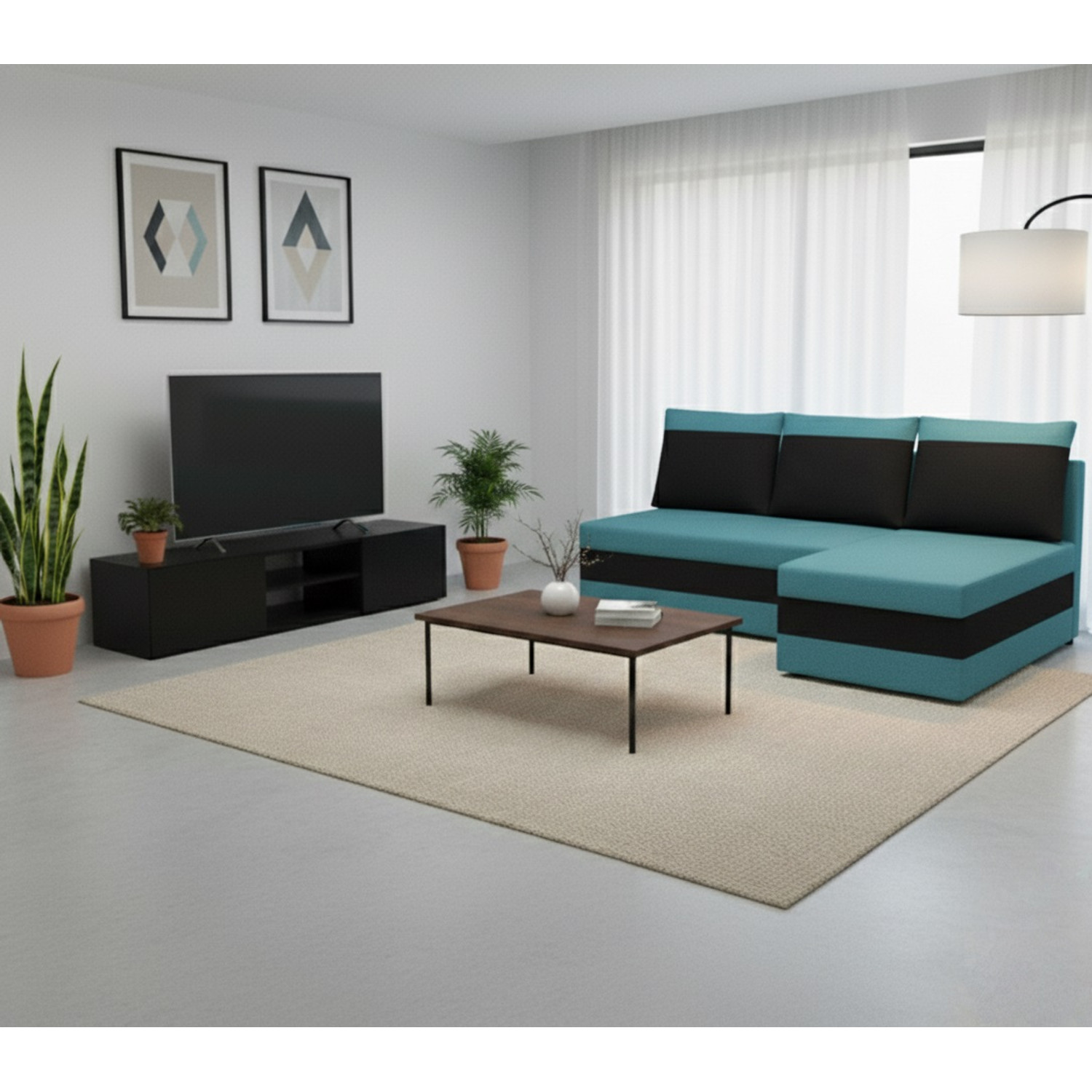 Rozkládací rohová sedací souprava ANDRE Modrá/černá