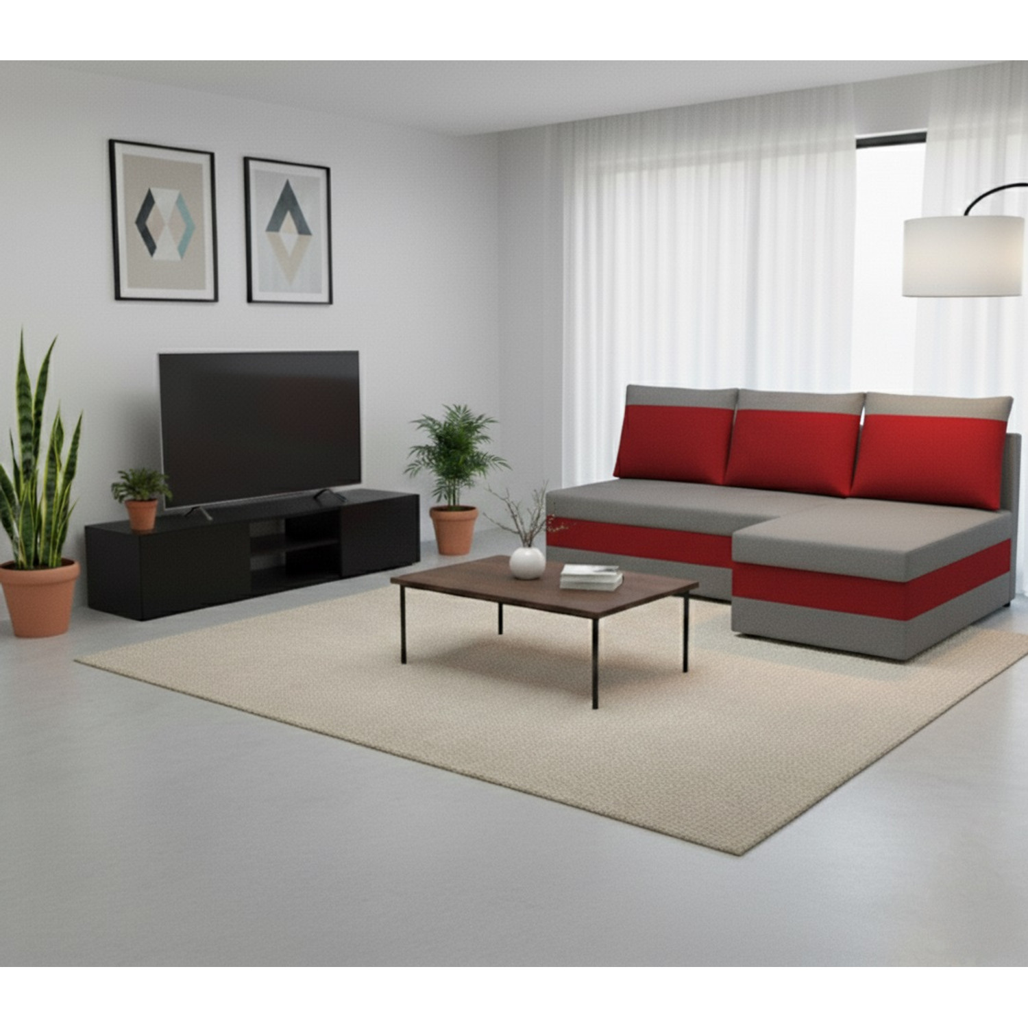 Rozkládací rohová sedací souprava ANDRE Šedá/červená