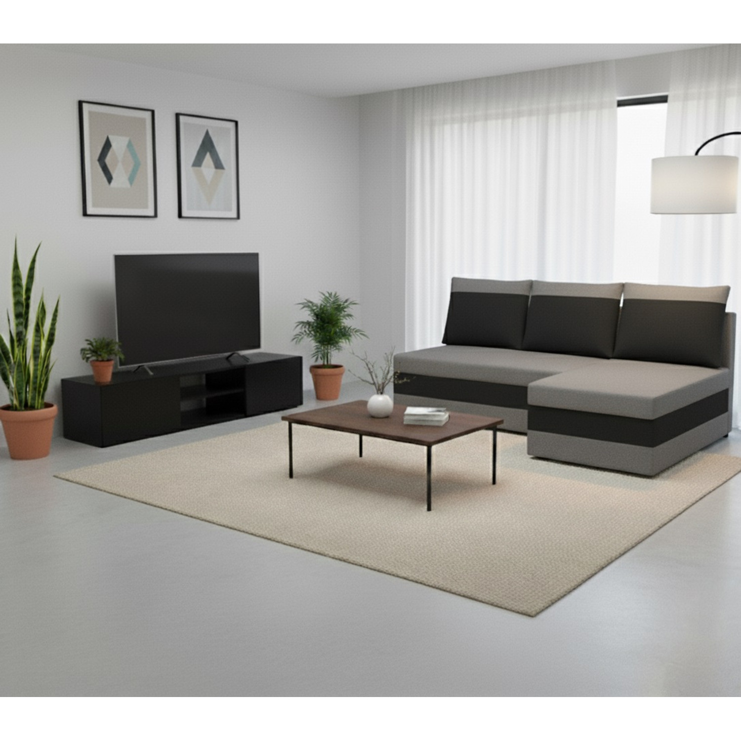 Rozkládací rohová sedací souprava ANDRE Šedá/šedá I