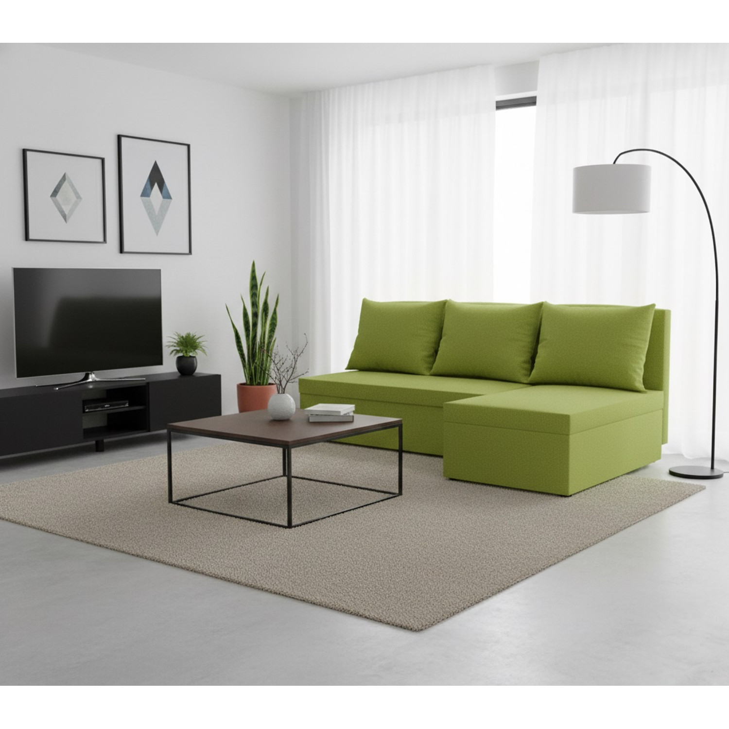 Rozkládací rohová sedací souprava ANDRE Zelená