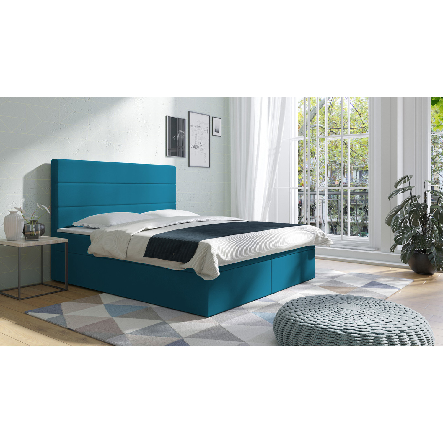 Postel 62 BAKU 160x200 cm s úložným prostorem Světle modrá