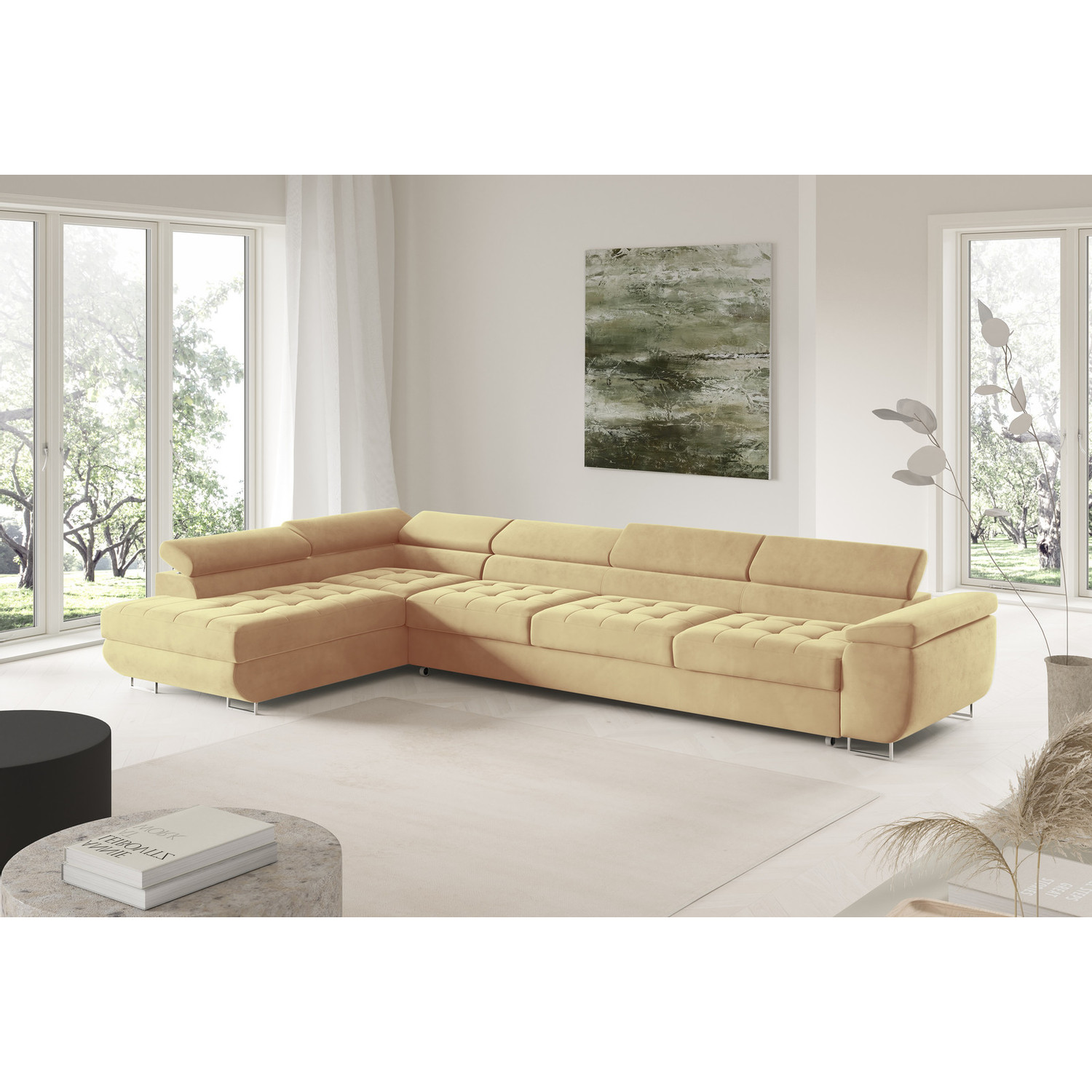 Rohová rozkládací sedací souprava BENJAMIN 155 XL Levá Žlutá