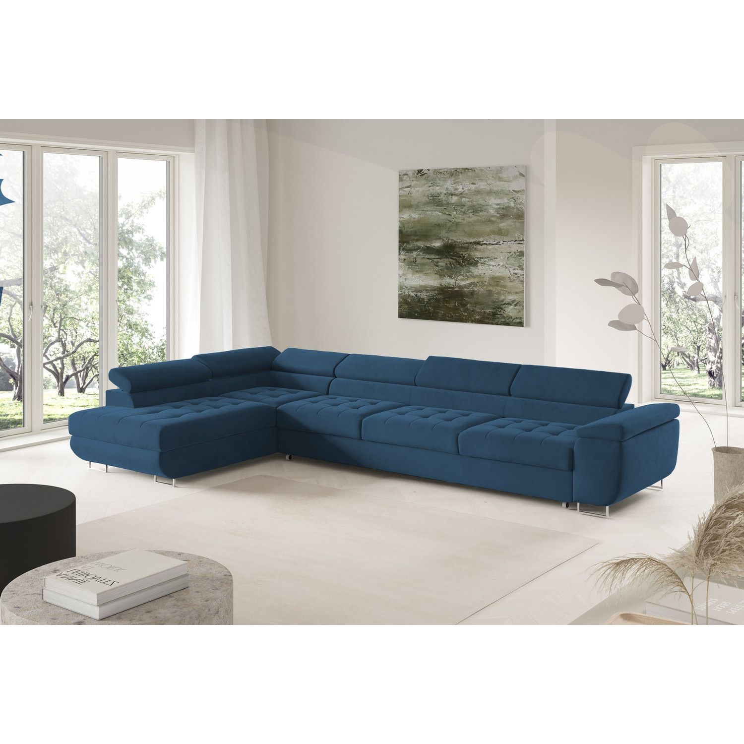 Rohov&aacute; rozkl&aacute;dac&iacute; sedac&iacute; souprava BENJAMIN 155 XL Lev&aacute; Modr&aacute;