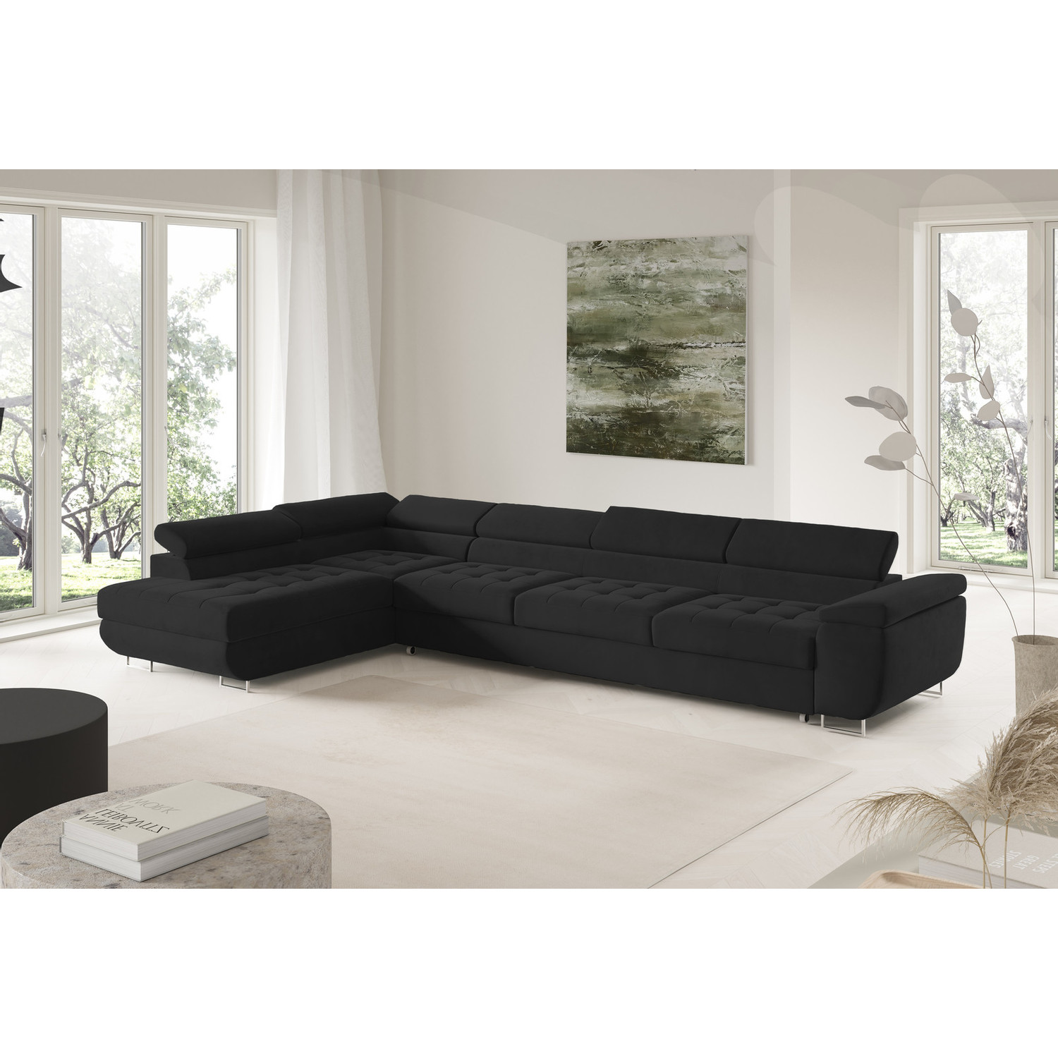 Rohov&aacute; rozkl&aacute;dac&iacute; sedac&iacute; souprava BENJAMIN 155 XL Lev&aacute; Čern&aacute;