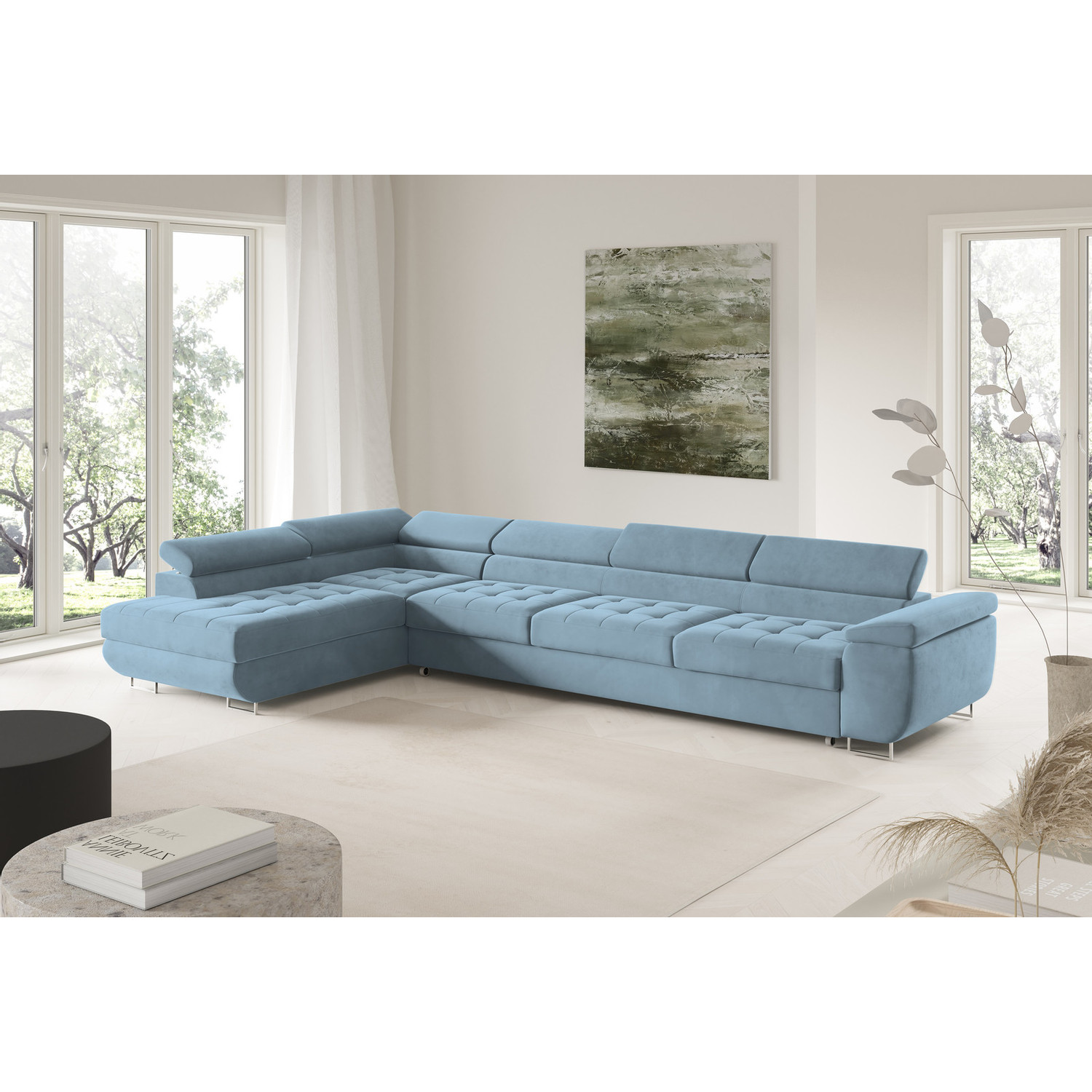 Rohová rozkládací sedací souprava BENJAMIN 155 XL Levá Modrá II