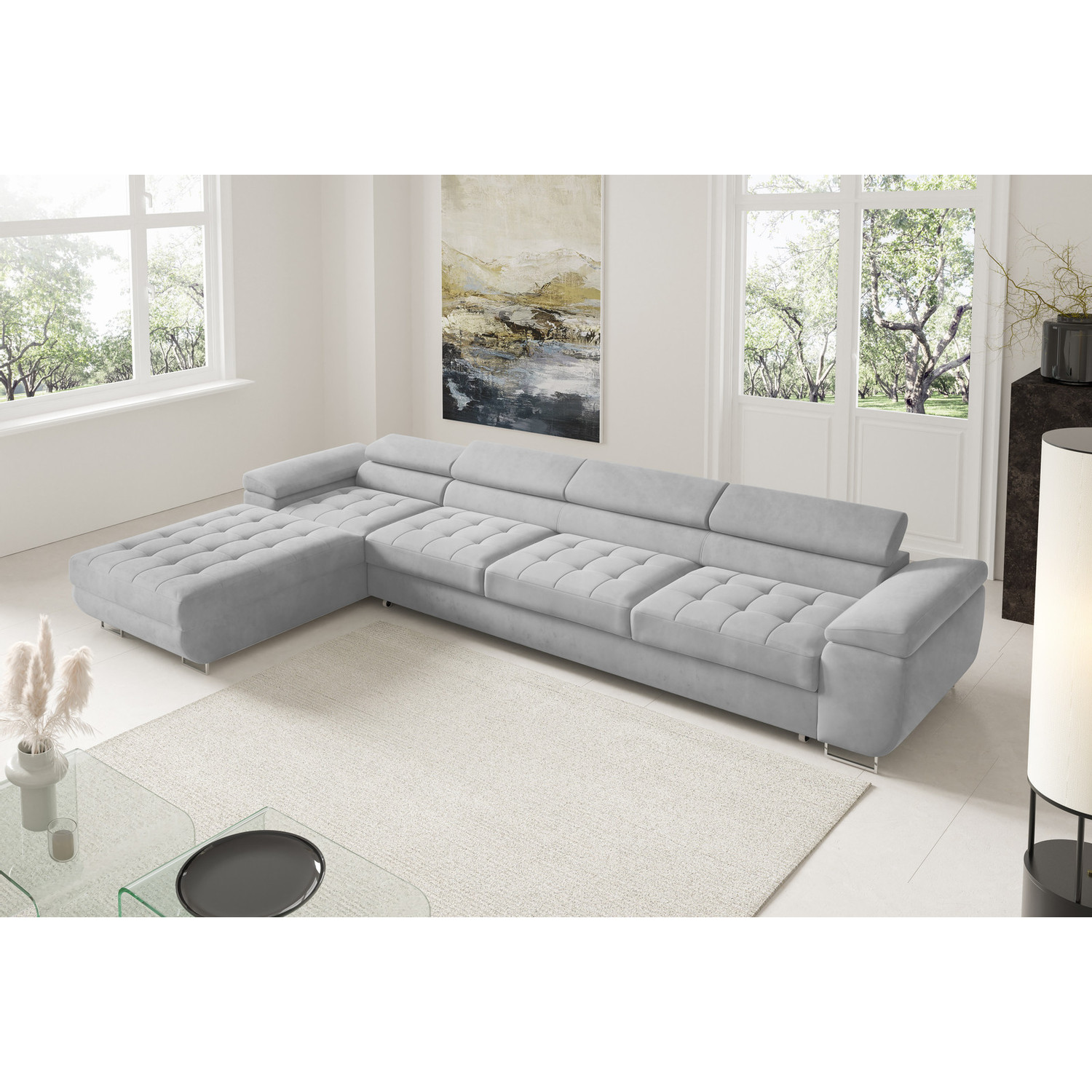 Rohová rozkládací sedací souprava BENJAMIN 272 XL Levá Šedá III