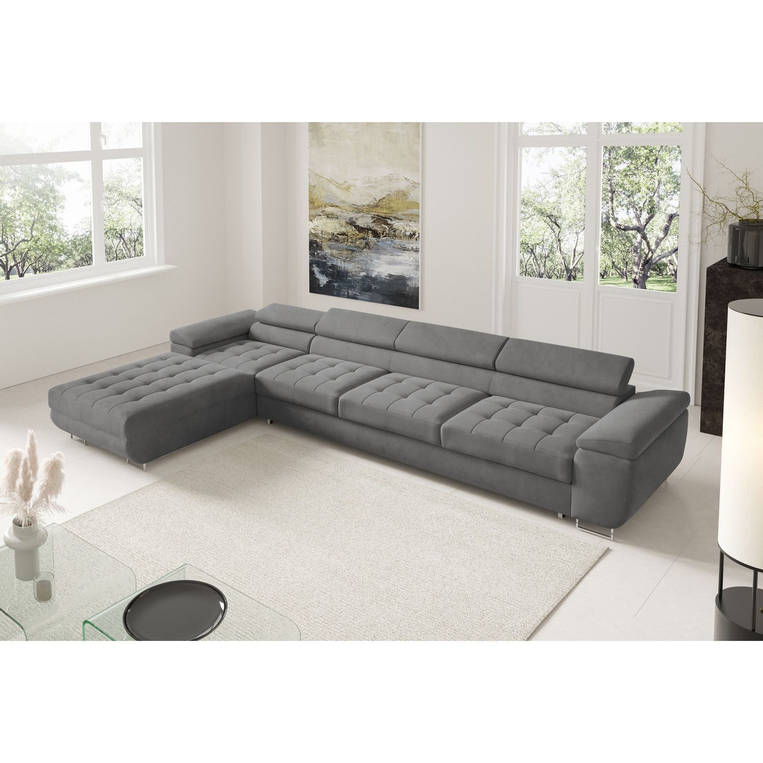 Rohová rozkládací sedací souprava BENJAMIN 272 XL Levá Šedá