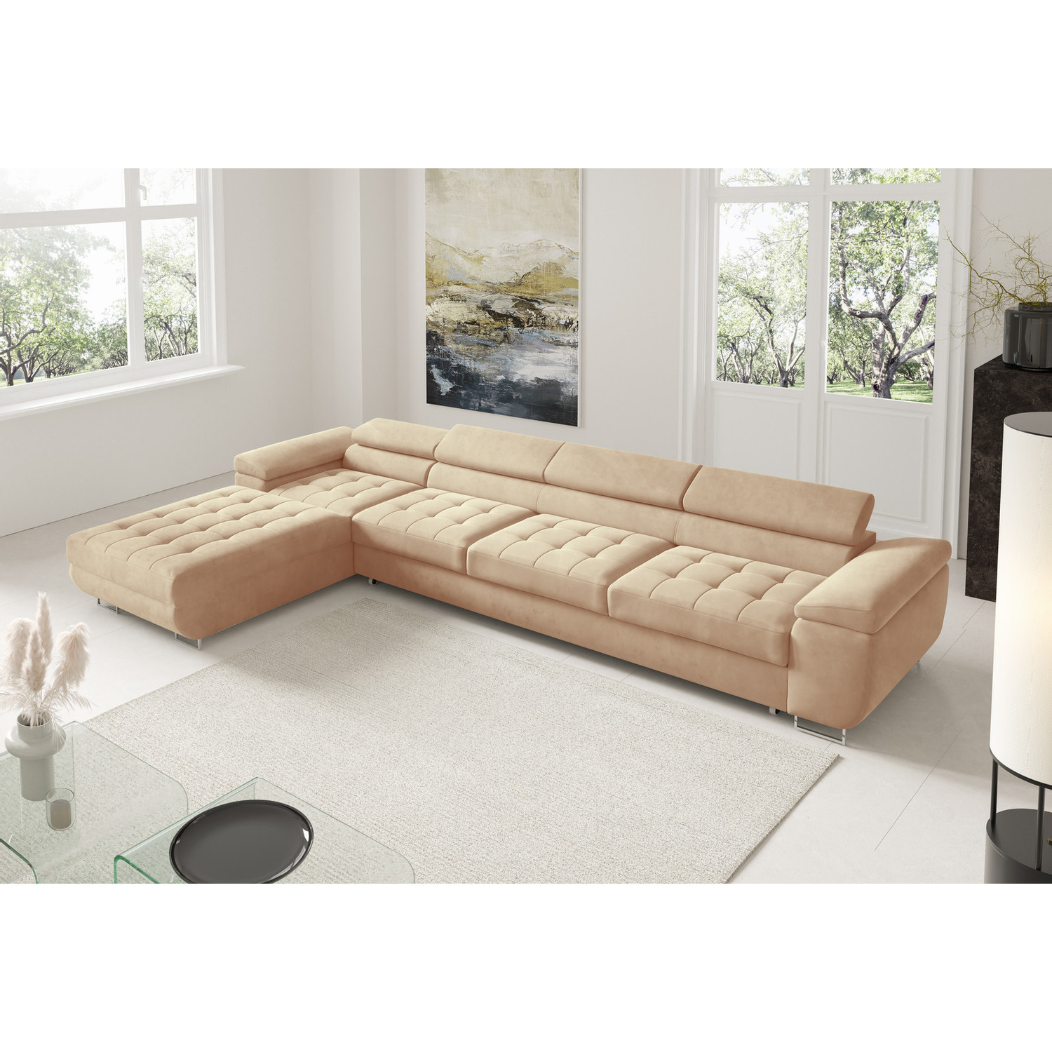 Rohová rozkládací sedací souprava BENJAMIN 272 XL Levá Béžová