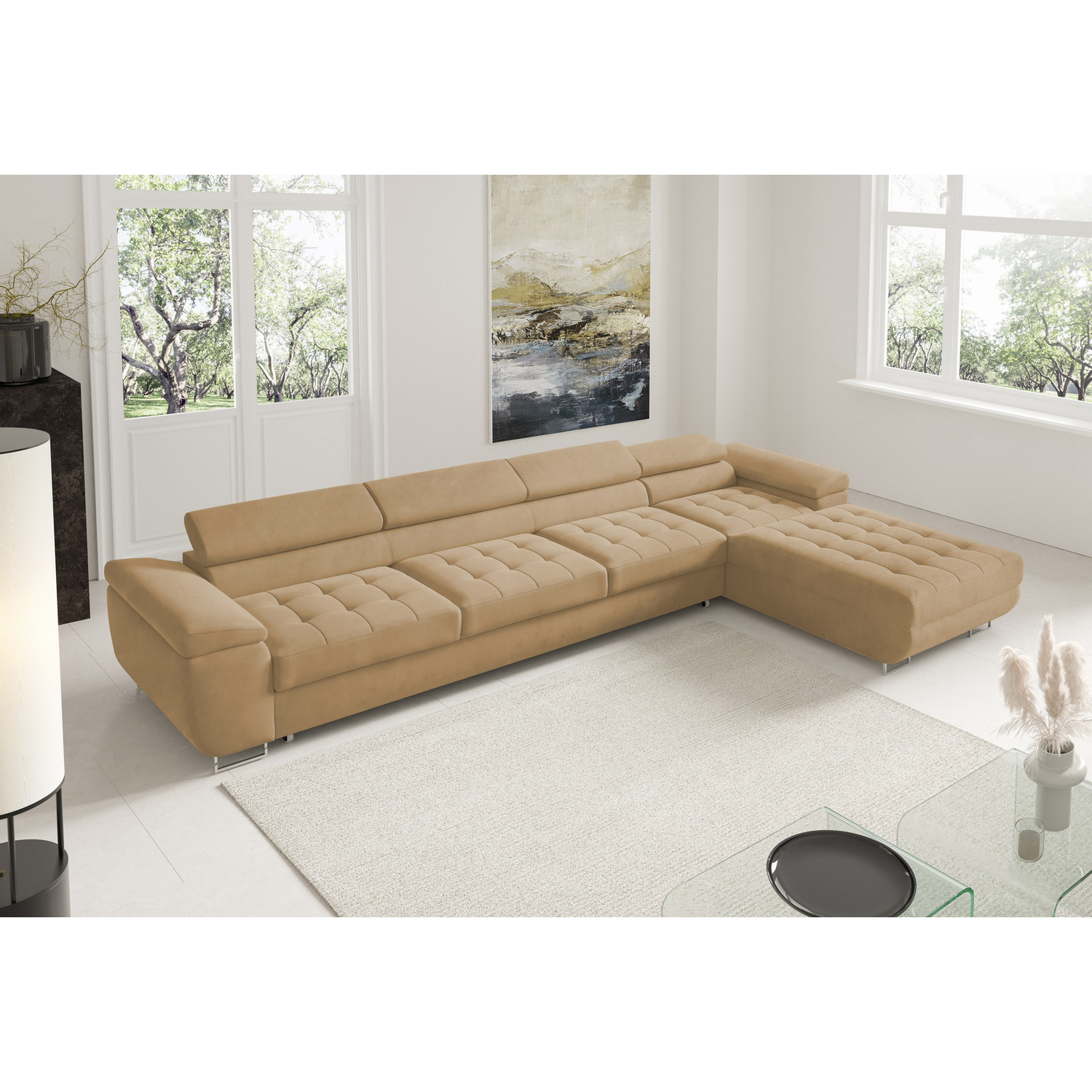 Rohová rozkládací sedací souprava BENJAMIN 272 XL Pravá Žlutá