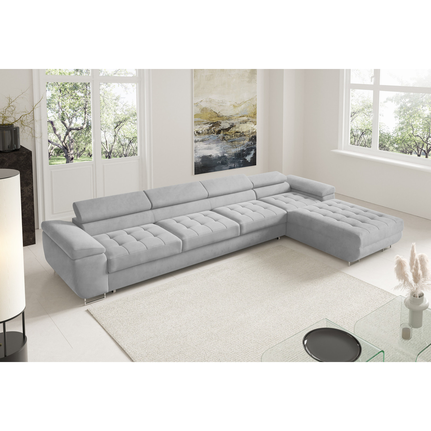 Rohová rozkládací sedací souprava BENJAMIN 272 XL Pravá Šedá III