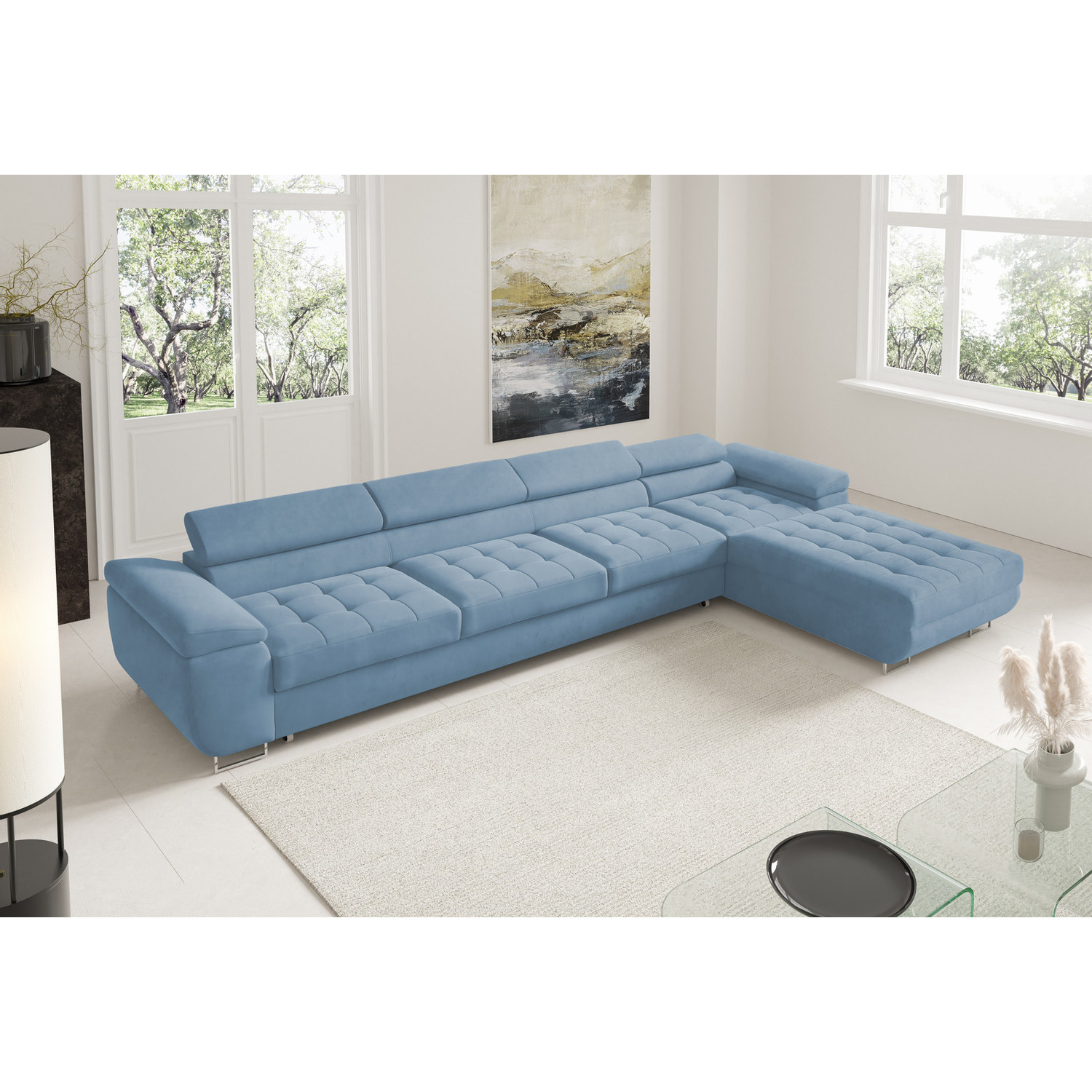 Rohová rozkládací sedací souprava BENJAMIN 272 XL Pravá Modrá II