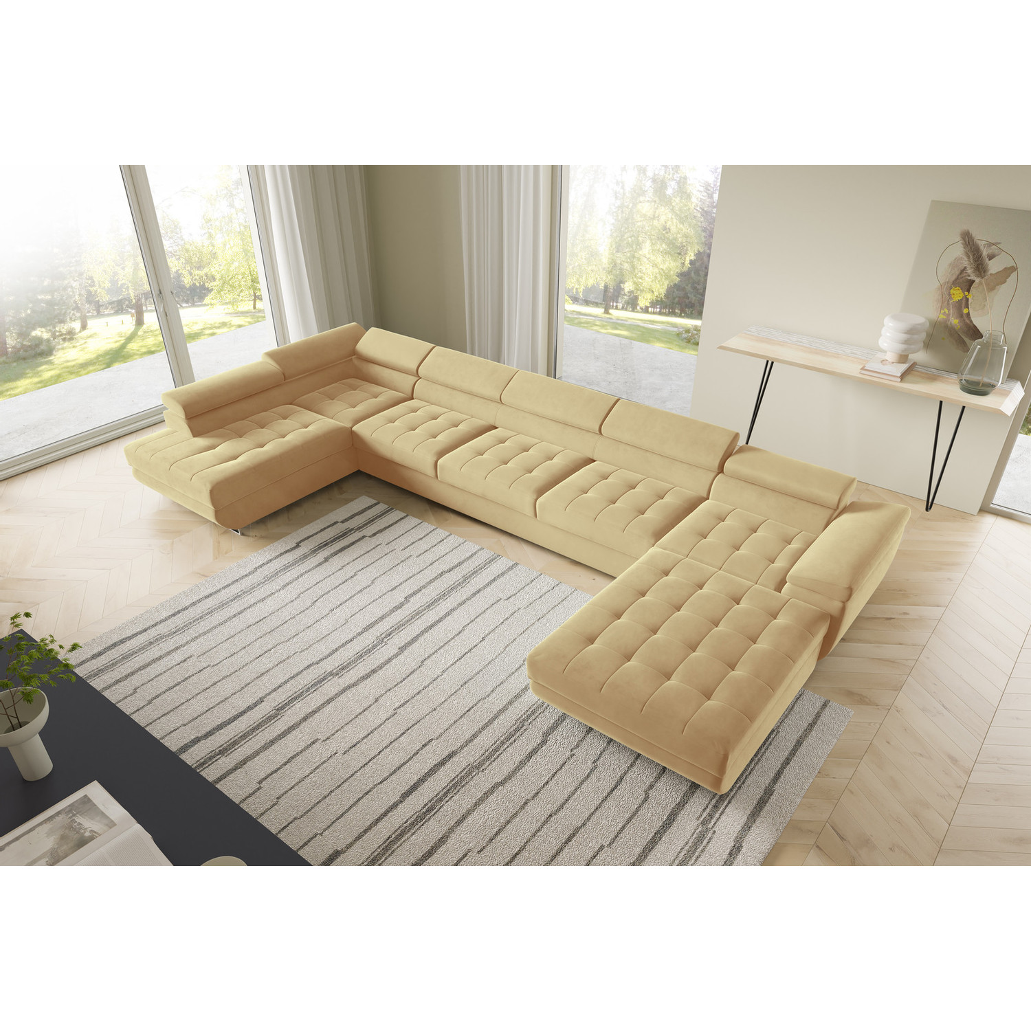 Rohová rozkládací sedací souprava BENJAMIN 275 U XL Levá Žlutá