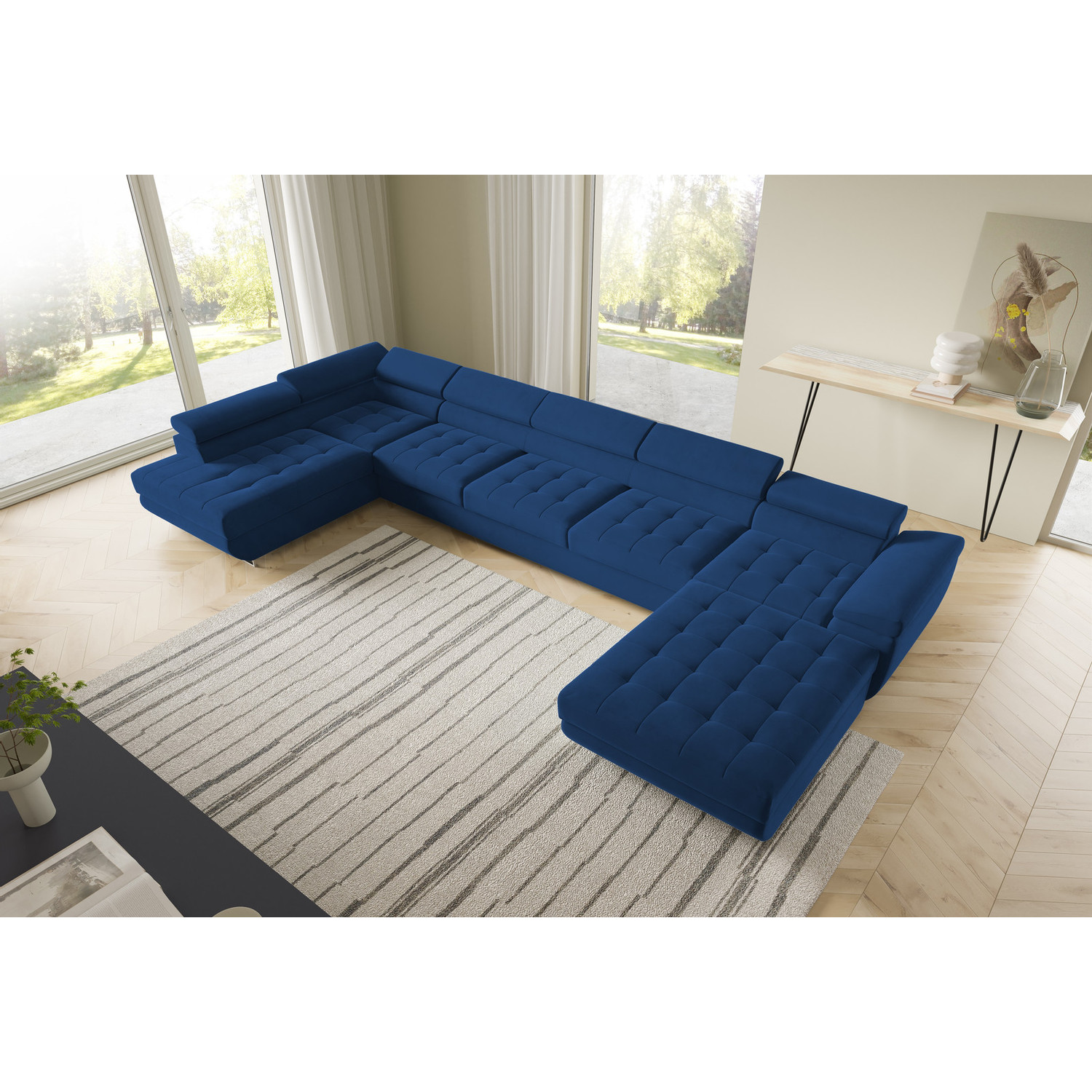 Rohov&aacute; rozkl&aacute;dac&iacute; sedac&iacute; souprava BENJAMIN 275 U XL Lev&aacute; Modr&aacute; I