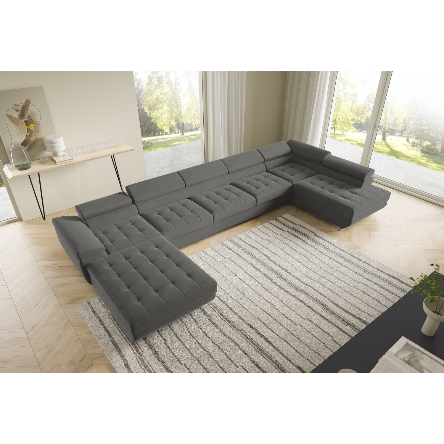 Rohová rozkládací sedací souprava BENJAMIN 275 U XL Pravá Šedá