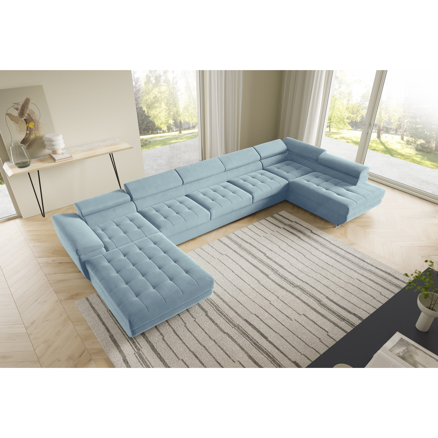 Rohov&aacute; rozkl&aacute;dac&iacute; sedac&iacute; souprava BENJAMIN 275 U XL Prav&aacute; Modr&aacute; III