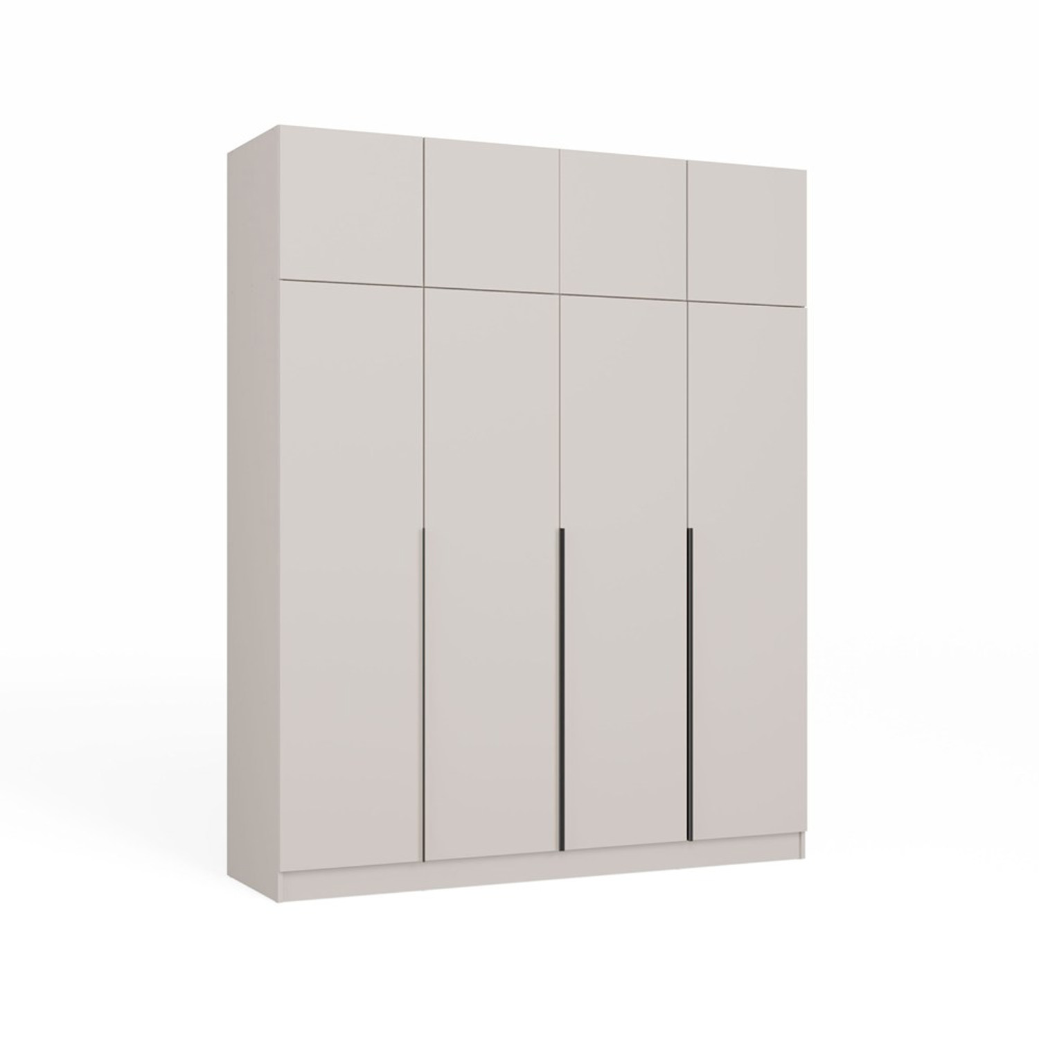 Šatní skříň SENSO 4D s nástavbou - béžová - černé úchytky