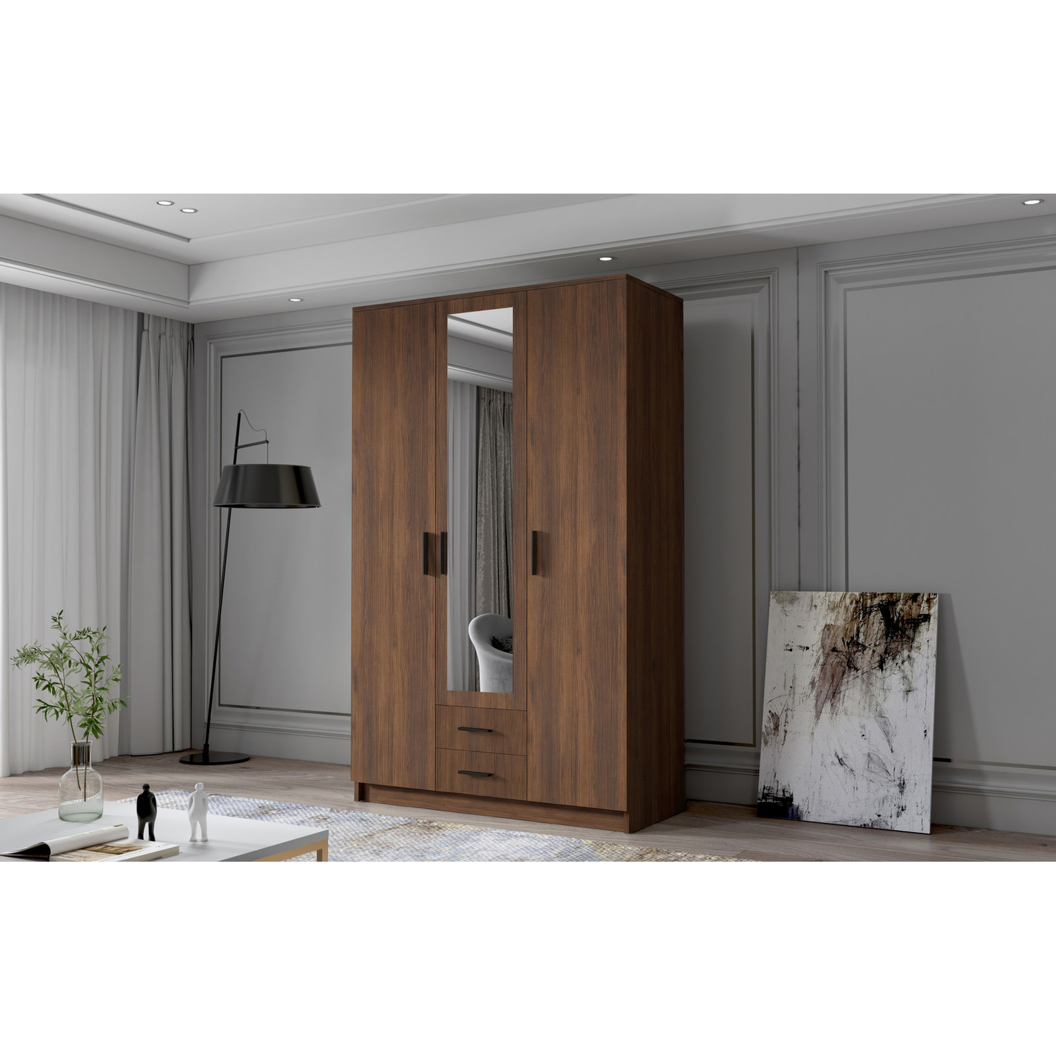 Šatní skříň ADA II 120 cm - ořech/černé úchytky