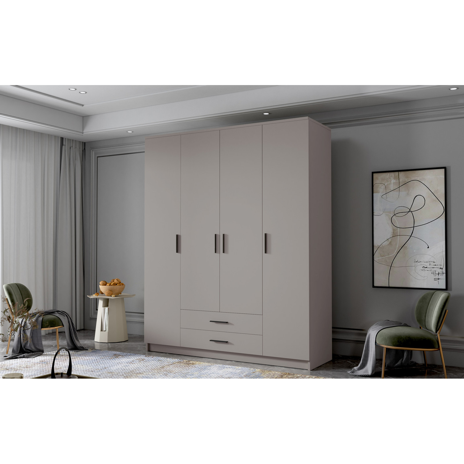 Šatní skříň ADA I 160 cm - béžová/černé úchytky