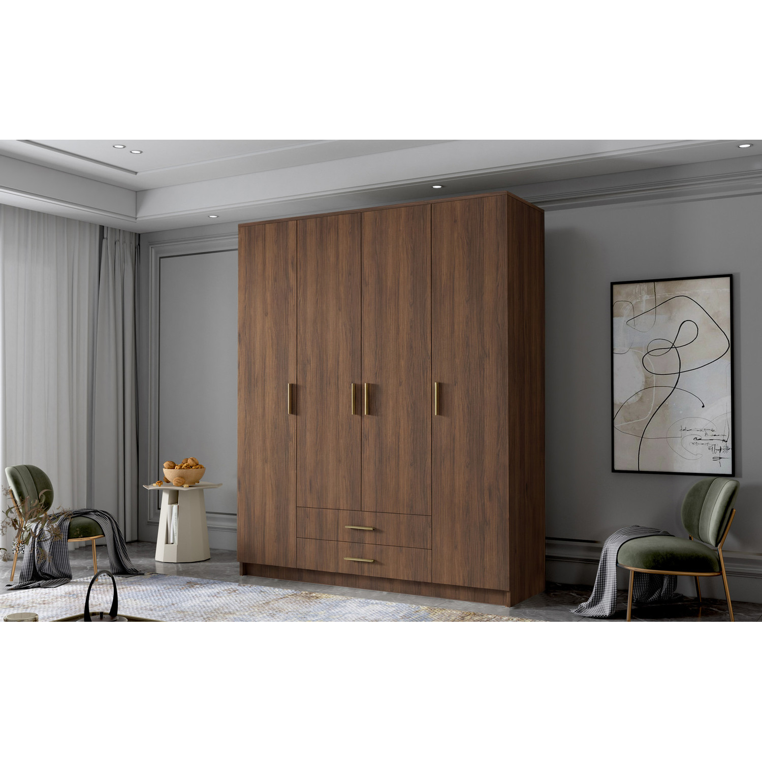 Šatní skříň ADA I 160 cm - ořech/zlaté úchytky