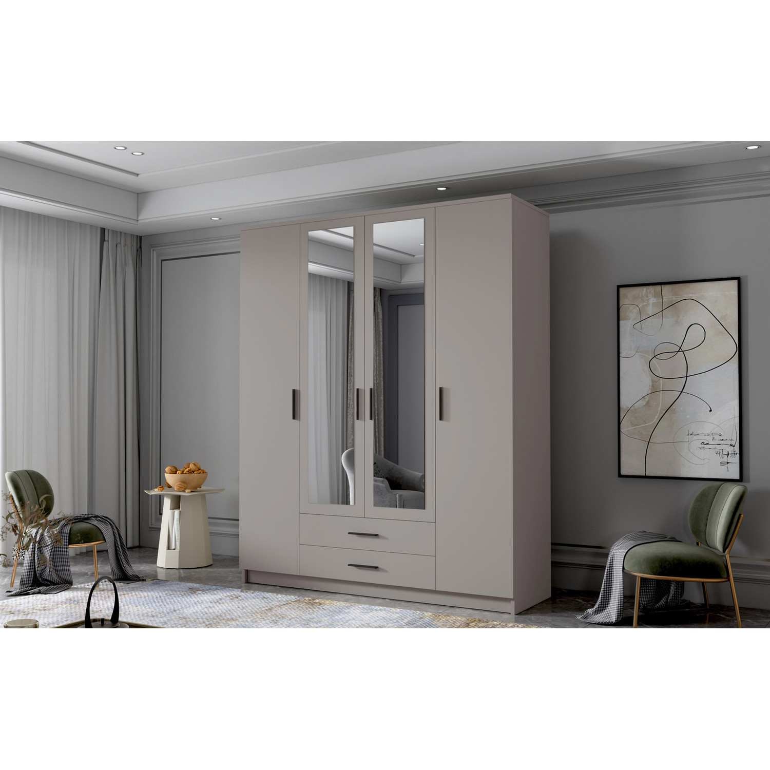 Šatní skříň ADA II 160 cm - béžová/černé úchytky