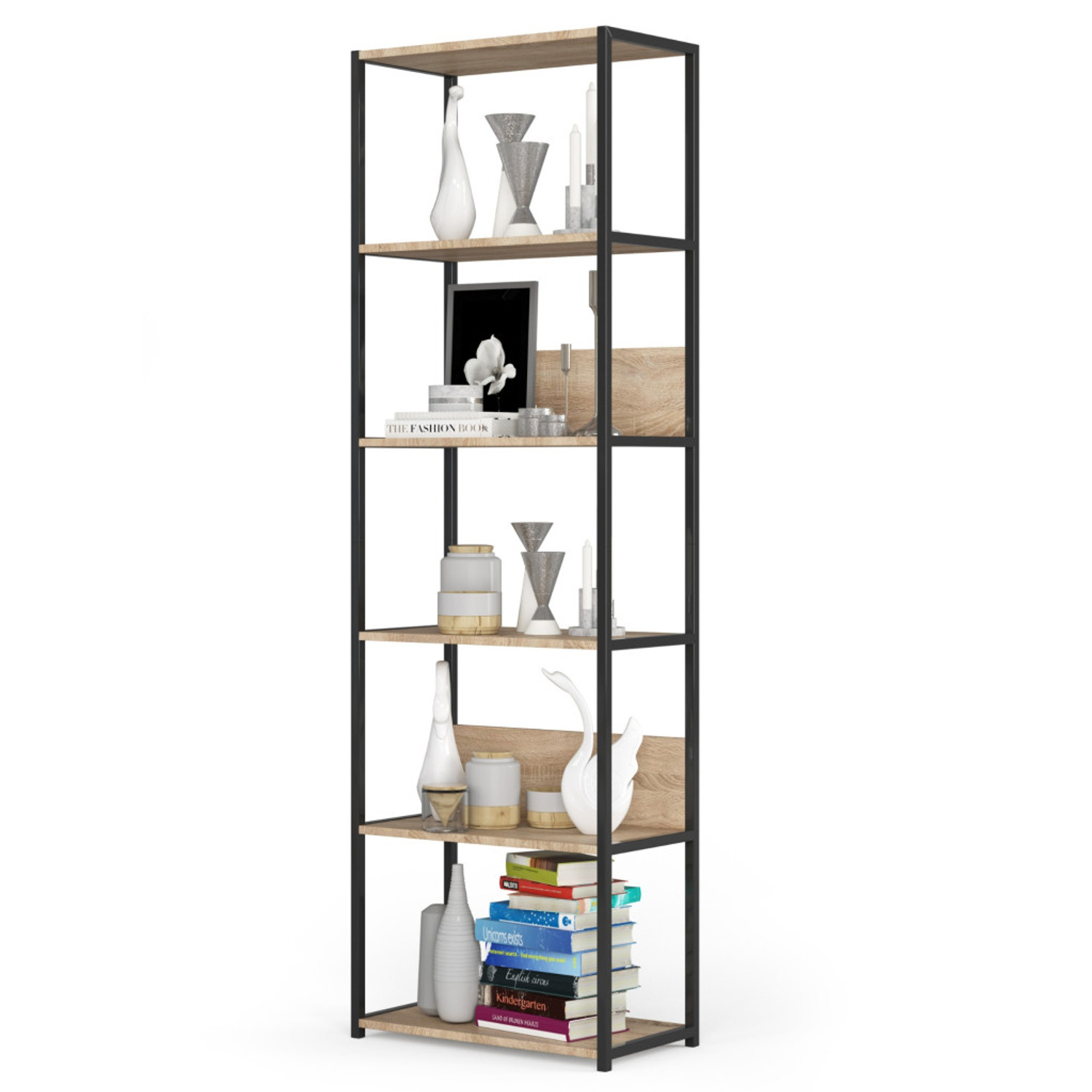 Regál 600, černá/dub sonoma