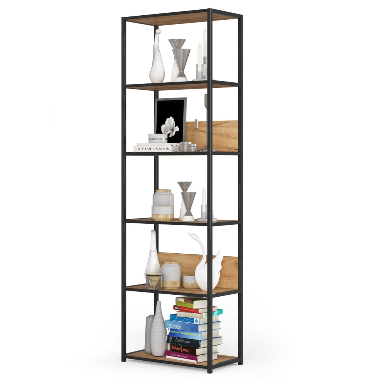 Regál 600, černá/řemeslný dub