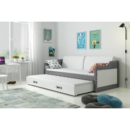 Dětská postel nebo gauč s výsuvnou postelí DAVID 190x80 cm Šedá Bílá