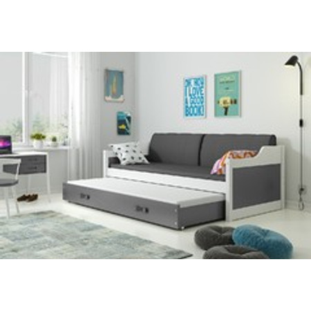 Dětská postel nebo gauč s výsuvnou postelí DAVID 200x90 cm Bílá Šedá