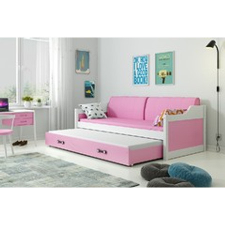 Dětská postel nebo gauč s výsuvnou postelí DAVID 200x90 cm Růžová Bílá