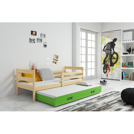 Dětská postel s výsuvnou postelí ERYK 200x90 cm Zelená Borovice