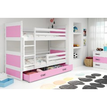 Dětská patrová postel s výsuvnou postelí RICO 160x80 cm Růžová Bílá