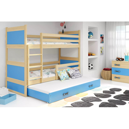 Dětská patrová postel s výsuvnou postelí RICO 200x90 cm Modrá Borovice