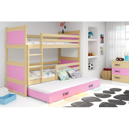 Dětská patrová postel s výsuvnou postelí RICO 200x90 cm Růžová Borovice