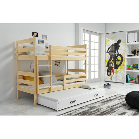 Dětská patrová postel s výsuvnou postelí ERYK 190x80 cm Bílá Borovice
