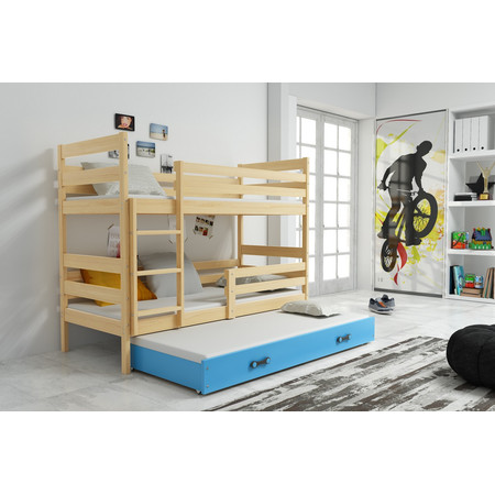 Dětská patrová postel s výsuvnou postelí ERYK 190x80 cm Modrá Borovice