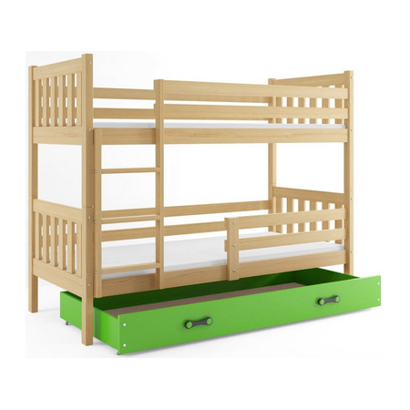 Dětská patrová postel CARINO s úložným prostorem 80x190 cm - borovice Zelená