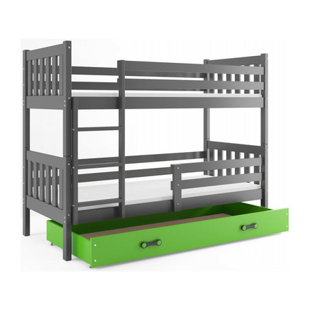 Dětská patrová postel CARINO s úložným prostorem 80x190 cm - grafit Zelená
