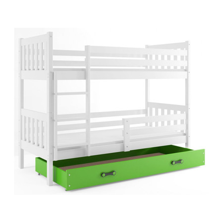 Dětská patrová postel CARINO s úložným prostorem 80x190 cm - bílá Zelená