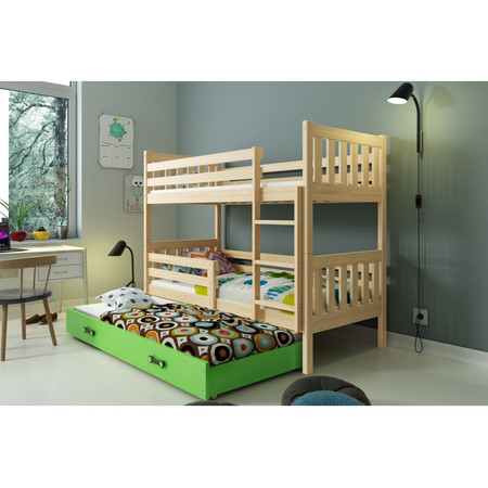 Dětská postel CARINO s výsuvnou postelí 80x190 cm - borovice Zelená
