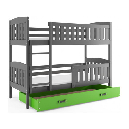 Dětská patrová postel KUBUS s úložným prostorem 80x190 cm - grafit Zelená