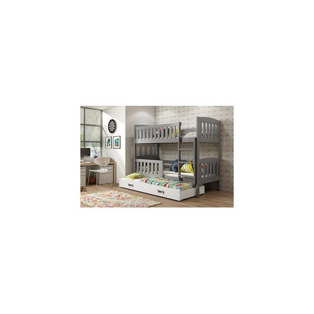 Dětská patrová postel KUBUS s výsuvnou postelí 90x200 cm - grafit Bílá