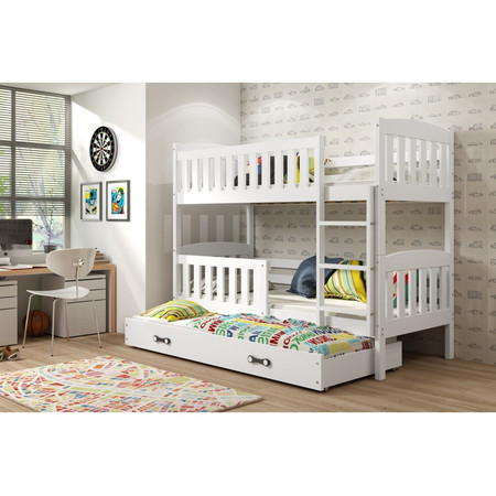 Dětská patrová postel KUBUS s výsuvnou postelí 90x200 cm - bílá Bílá