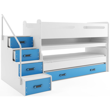 Dětská patrová postel s výsuvnou postelí MAX I 80x200 cm - bílá Modrá