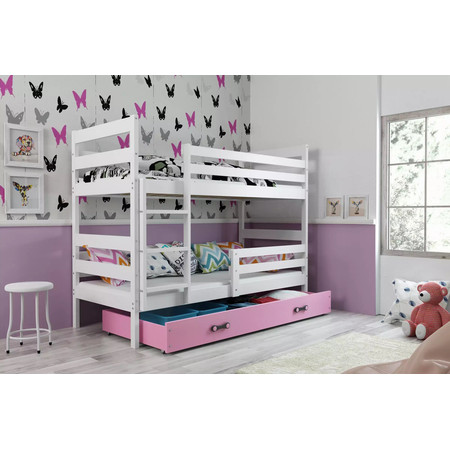 Dětská patrová postel ERYK 90x200 cm - bílá Růžová