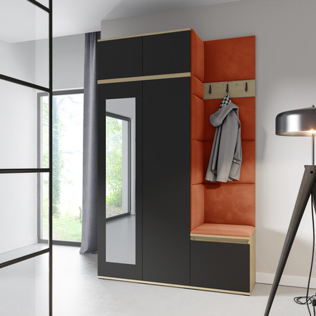 Předsíňová stěna AMI 20 - se zrcadlem Oranžová Dub artisan/černá