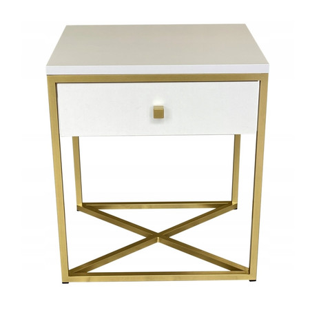 Noční stolek GOLDEN II - bílá matná/zlatá