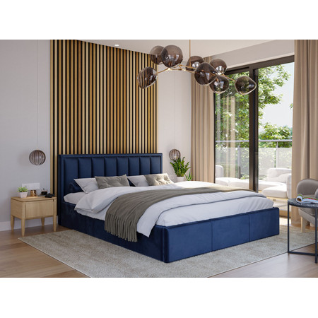 Čalouněná postel MOON rozměr 90x200 cm Tmavě modrá