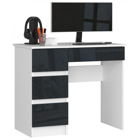 Počítačový stůl A7 levá bílá/grafit lesk