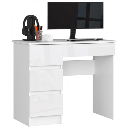 Počítačový stůl A7 levá bílá lesk