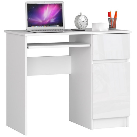 Počítačový stůl PIKSEL pravá - bílá/bílá lesk